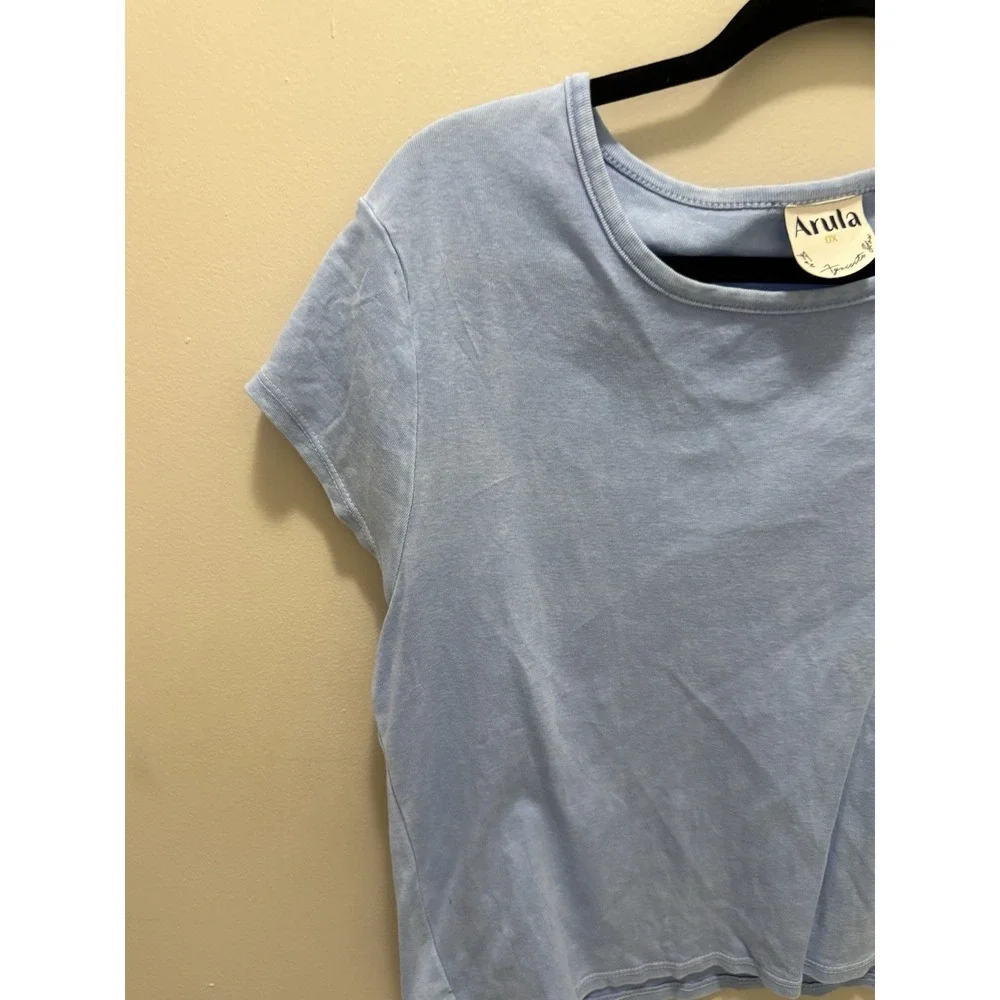 Arula Blue Cropped Tee Shirt Women's Size 0X –‎ 100% Cotton - Picture 2 of 8